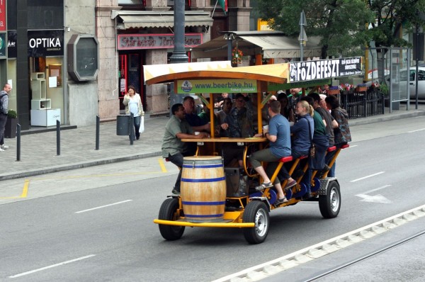 A party bike, pedibus, cycle pub, beer bike, or bierbike is a multi-passenger human powered vehicle