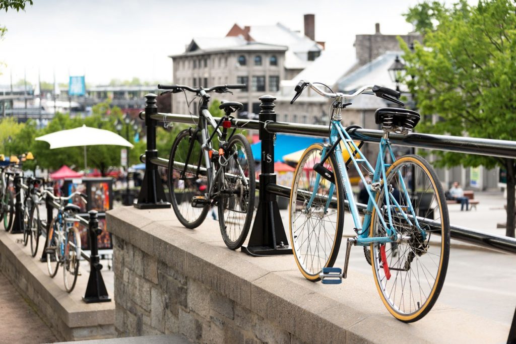 Locked bicycles in urban setting