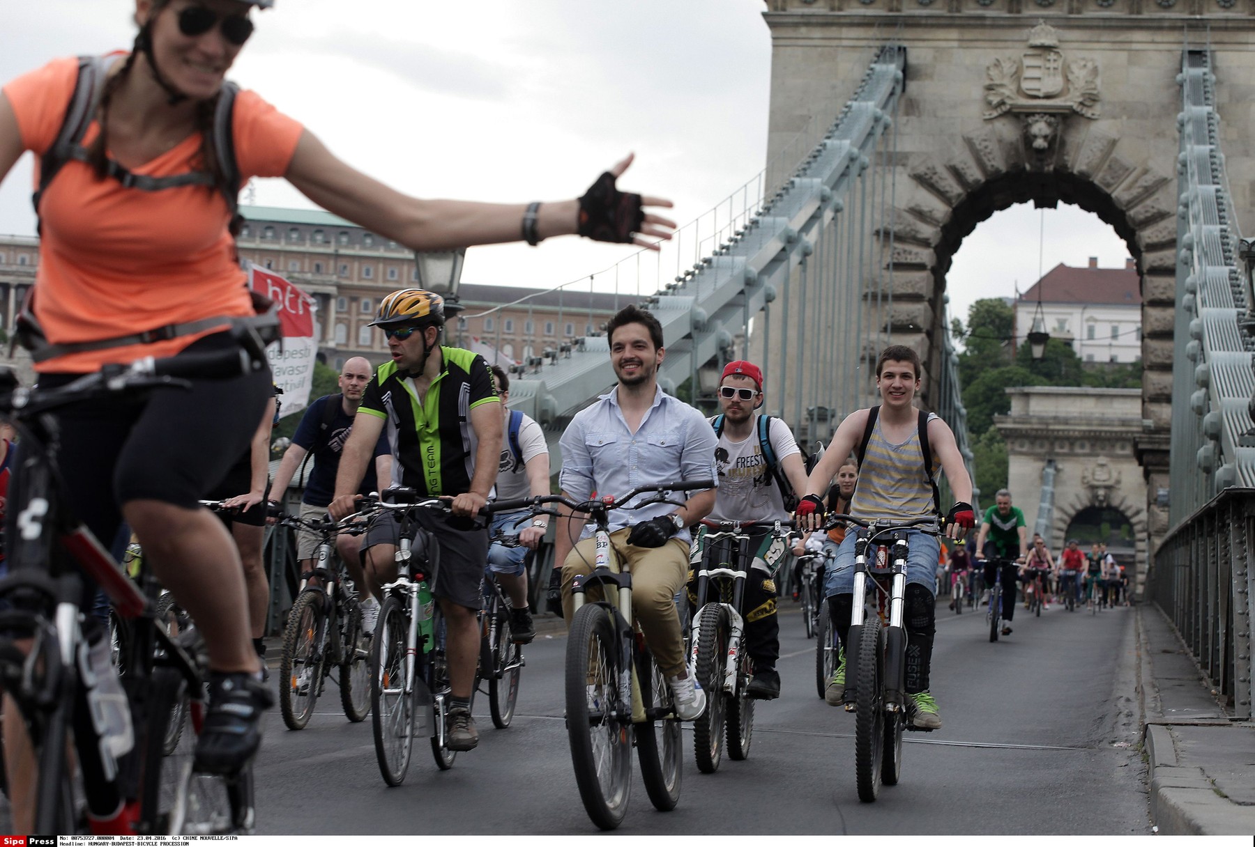 Bicycle riders attend a large-scale bicycle procession called I Like Budapest organized by Hungarian Cyclists' Club in Budapest, Hungary, April 23, 2016. 