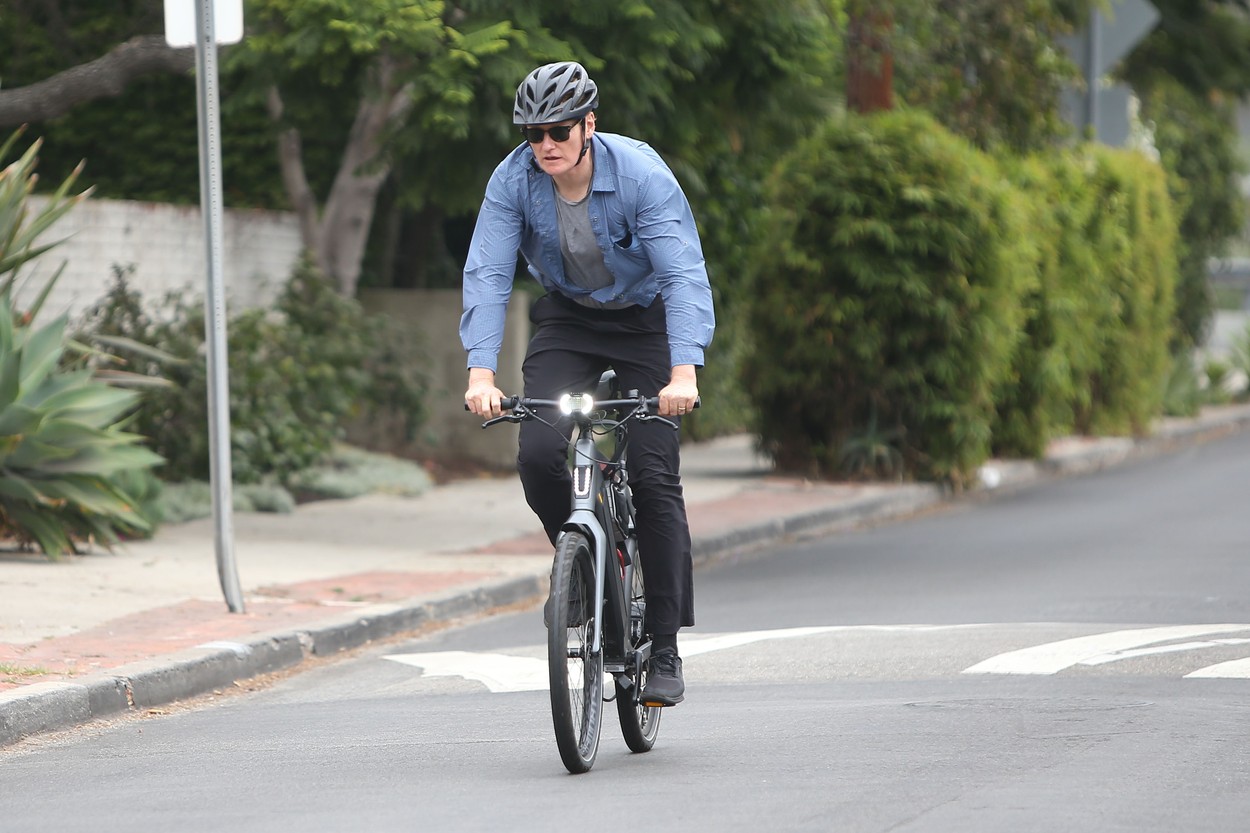 Conan O'Brien riding his e-bike in Santa Monica.