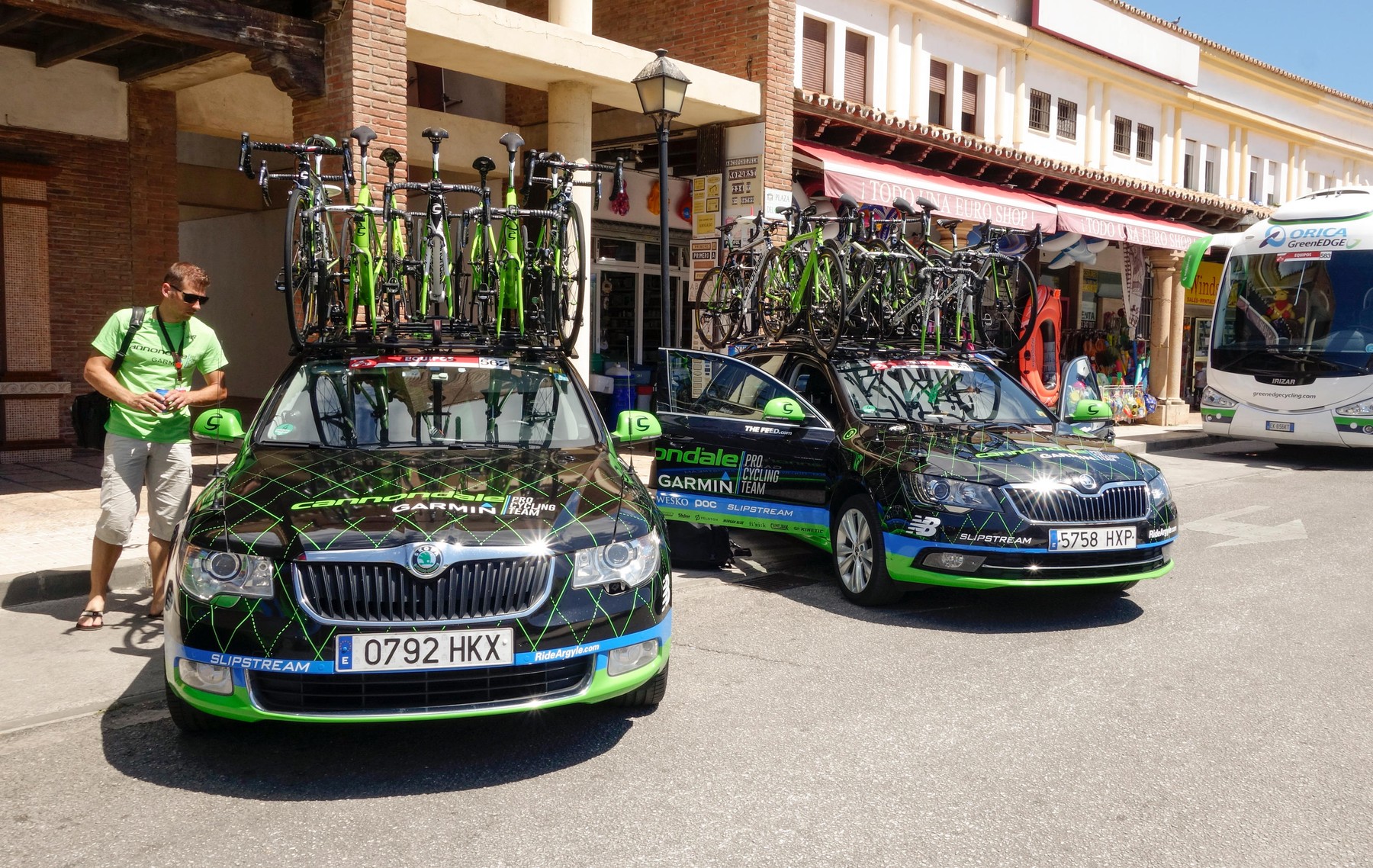 Broom wagons of Cannondale-Garmin Pro Cycling Team. At La cala de Mijas.